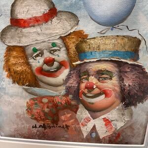 William Moninet a Portrait of Two Clowns Painting